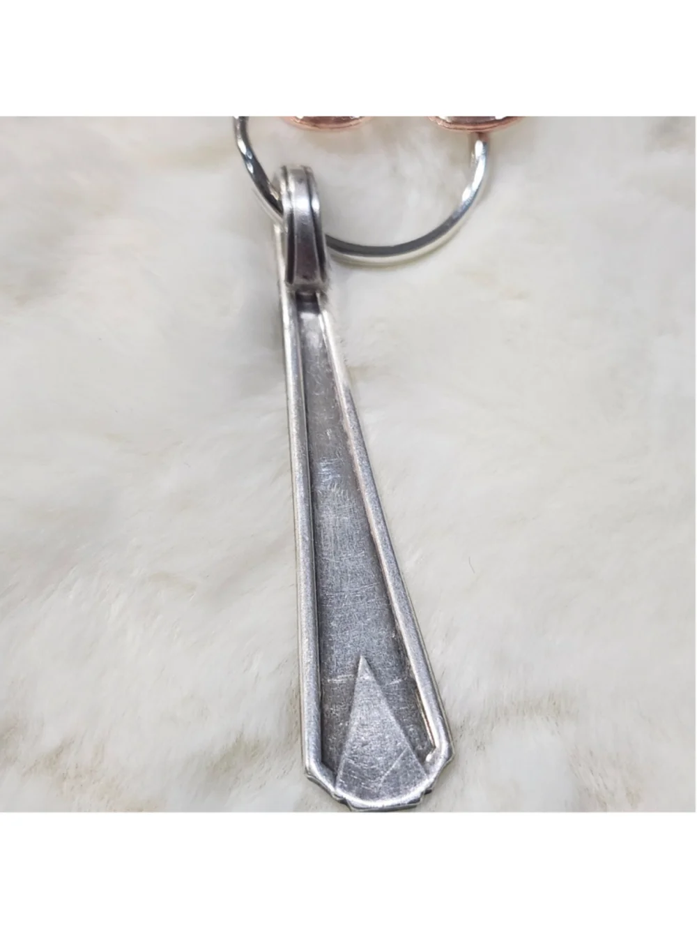 S Engraved Spoon Handle Keychain with key charm